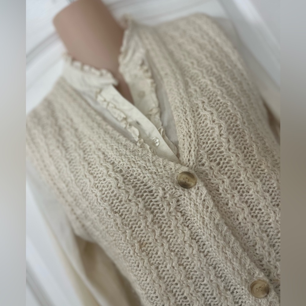 Vintage Cream Cable Knit Sweater Vest | Silk Mohair | Cottagecore Prairie |